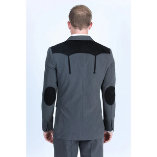 Platini Men's Western Suit Sport Coat with Suede Yokes and Elbow Patches - Charcoal