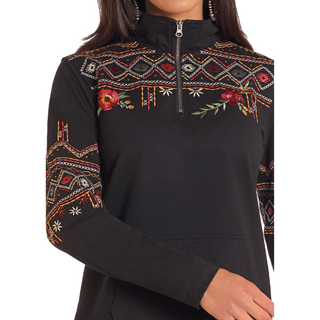 Panhandle Women's Aztec Embroidered Quarter Zip Sweater