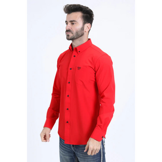 Platini Men's Single Pocket Logo Modern Fit Stretch Dress Shirt - Red