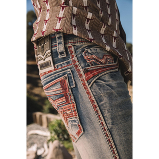 Men's Light Slim Boot Cut Red Triple Stitch Signature Pocket Denim Pants