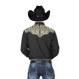 Black & Gold Embroidered Western Long Sleeve