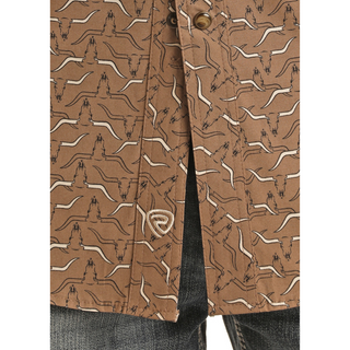 Rock & Roll Denim Longhorn Print Short Sleeve Snap Shirt