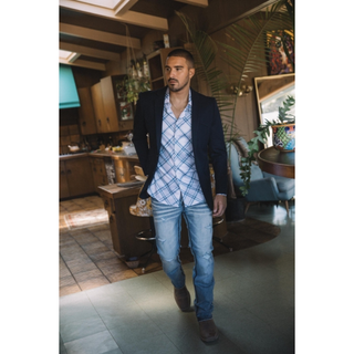 Platini Men's Double Button Western Blazer - Navy