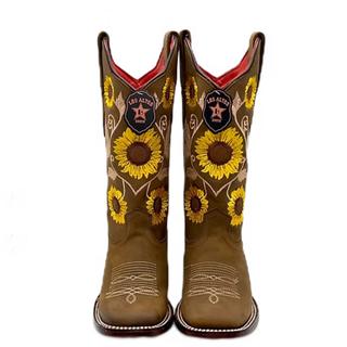 Los Altos Crazy Sunflower Leather Cowboy Boots- Tan