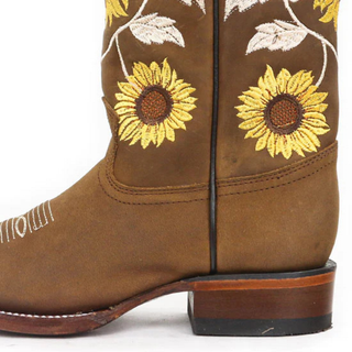 Los Altos Crazy Sunflower Leather Cowboy Boots- Tan