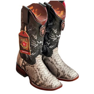 Los Altos Women's Python Wide Square Toe Cowboy Boots - Natural
