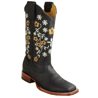Los Altos Crazy Leather Cowboy Boots- Black