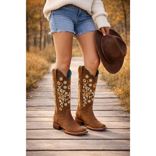 Los Altos Crazy Leather Cowboy Boots- Brown