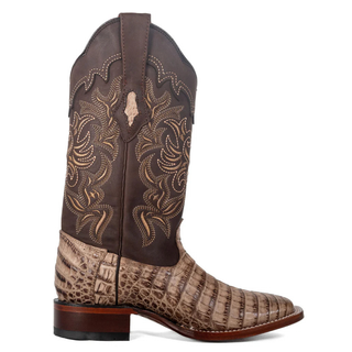 Side profile of Los Altos women’s mocha caiman leather cowboy boots
