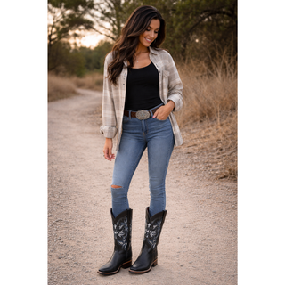 Los Altos Grisly Leather Cowboy Boots- Black