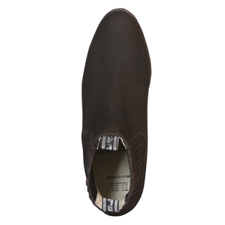 El Canelo brown leather short western ankle boot with elastic side panels and low heel.