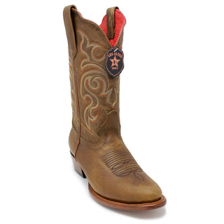 Single Los Altos Women’s Round Toe Western Boot in rage honey with red interior lining and detailed shaft stitching.