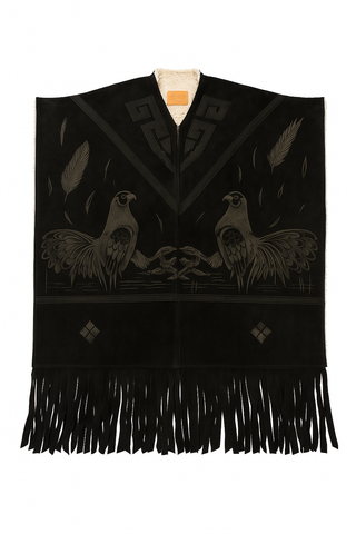 Leather Poncho/Gabanes Double Rooster Design - Black