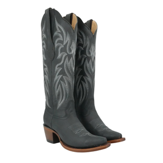 Pair of Los Altos women’s black leather western boots snip toe 16 inch shaft