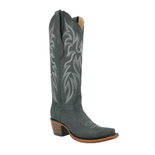 Los Altos women’s black leather western boots snip toe with stitched shaft design