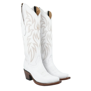 Pair of Los Altos women’s white western boots deer finish leather snip toe