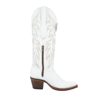 Side view Los Altos white deer finish western boot with quarter inseam zipper