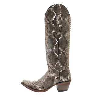 Side view Los Altos rustic brown python cowboy boot 16 inch shaft 2.5 inch heel