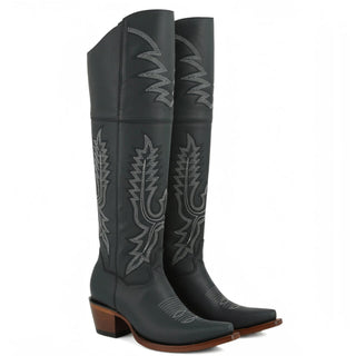 Pair of Los Altos women’s black cowboy boots tall shaft stitched western design
