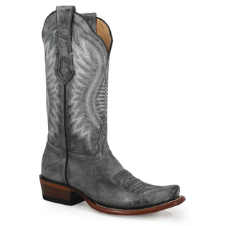 Los Altos rustic black vintage western boots heel and shaft stitching detail