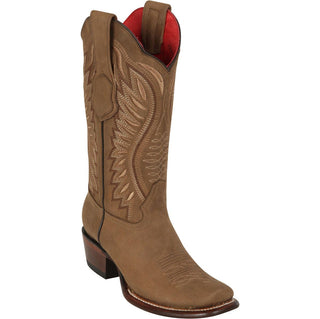 Los Altos women’s Dubai square toe boots in Nobuck Tan leather with 12 inch shaft