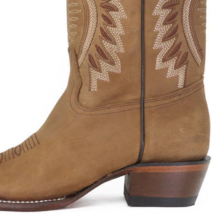 Close-up of stitching on Nobuck Tan Los Altos women’s cowboy boot