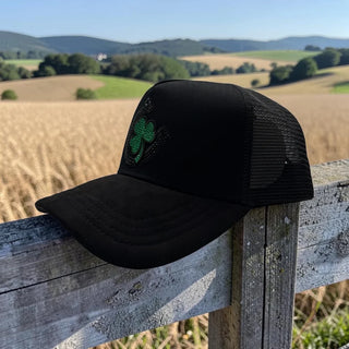 JG Lucky Clover Horseshoe Black Trucker Hat
