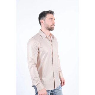 Mens Modern Fit Stretch Foiled Beige Long Sleeve Shirt