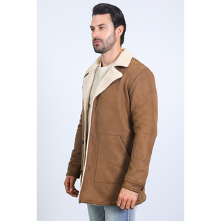 Men's Sherpa Lined Faux Suede Coat- Camel