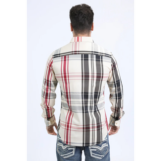 Platini Men’s Plaid Long Sleeve Shirt - Beige