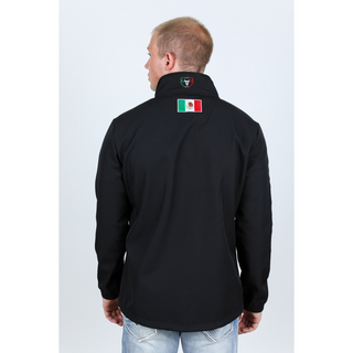 Mens Softshell Water-Resistant Jacket with Mexico Embroidery - Black