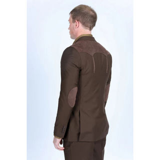 Platini Men's Western Suit Sport Coat with Suede Yokes and Elbow Patches - Dark Brown