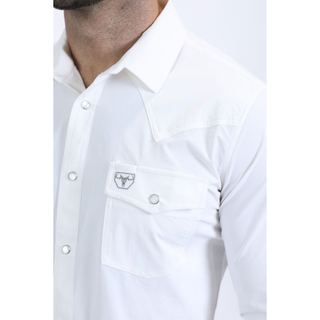 Platini Men's White Performance Western Solid Long Sleeve Shirt