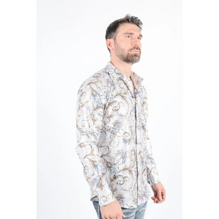 Mens Modern Fit Stretch Foiled Off White Long Sleeve Shirt