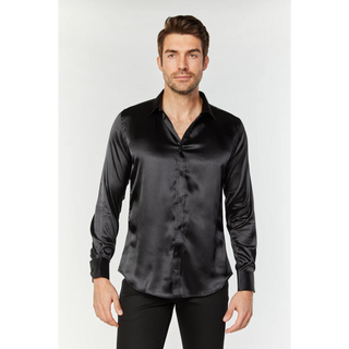 Platini Men's Satin Black Dress Shirt