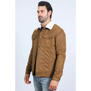 Men's Sherpa Lined Faux Suede Jacket - Camel