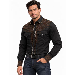 Montero Men’s Embroidered Western Shirt- Black