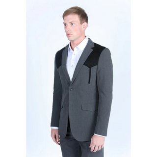 Platini Men's Western Suit Sport Coat with Suede Yokes and Elbow Patches - Charcoal
