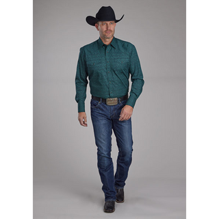 Roper Men's Medallion Green Long Sleeve Snap Shirt