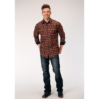 Roper Men's Red Aztec Long Sleeve Snap Western Shirt