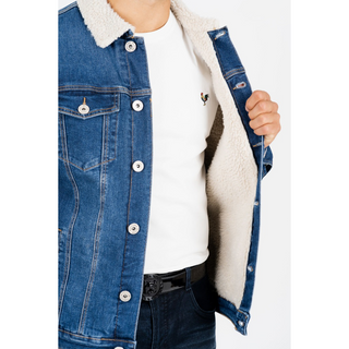 Platini Men's Blue Faux Shearling-Lined Denim Jacket