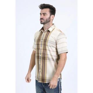 Platini Men’s Plaid Short Shirt - Beige