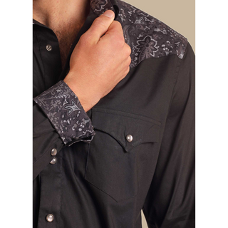 Rock & Roll Denim Paisley Yolk Western Long Sleeve Snap Shirt - Black