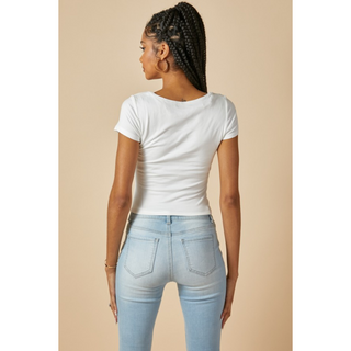 Square Neck Double Layered Cropped Tee - Soft White