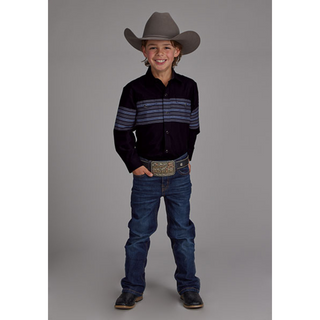 Roper Boy's Border Stripe Black/Blue Long Sleeve Snap Shirt