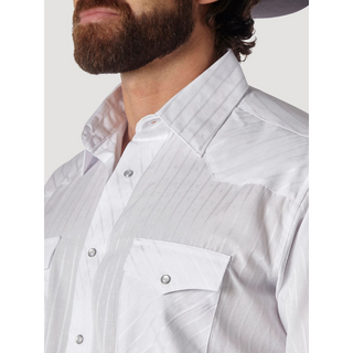 Wrangler Western Long Sleeve Snap Dobby Stripe Shirt- White