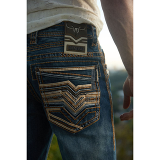 Platini Men's Slim Boot Cut beige Triple Stitch Signature Pocket Denim Pants