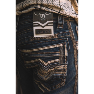 Men's Dark Slim Boot Cut Brown Triple Stitch Signature Pocket Denim Pants