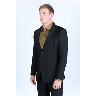 Platini Men's Western Suit Sport Coat with Suede Yokes and Elbow Patches - Black
