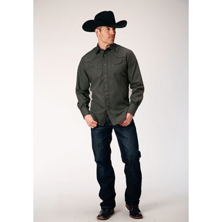 Roper Men's Charcoal Grey Embroidered Long Sleeve Snap Western Shirt